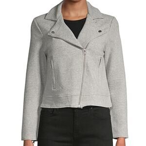Cupcakes and Cashmere Wesley Grey Ribbed Knit Cropped Moto Jacket Medium